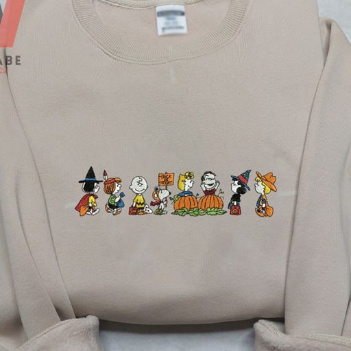 Embroidered Friends And Snoopy Dog Peanuts Halloween Sweatshirt