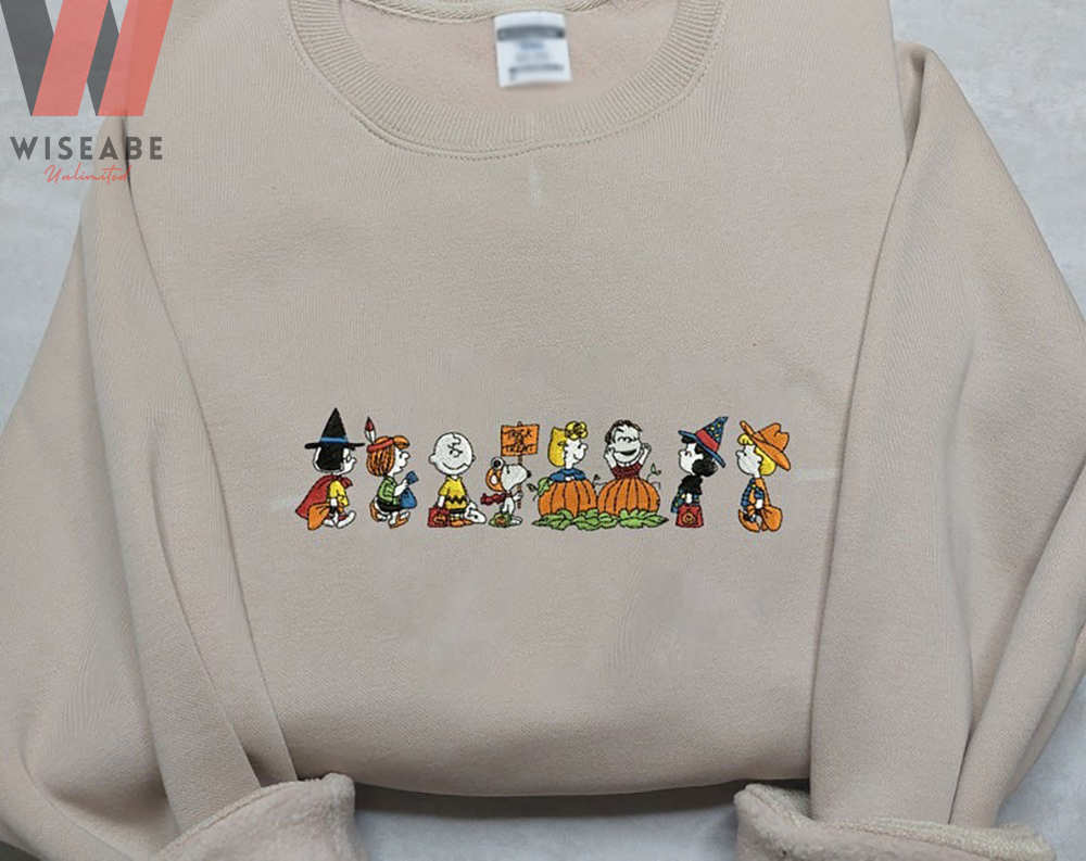 Embroidered Friends And Snoopy Dog Peanuts Halloween Sweatshirt