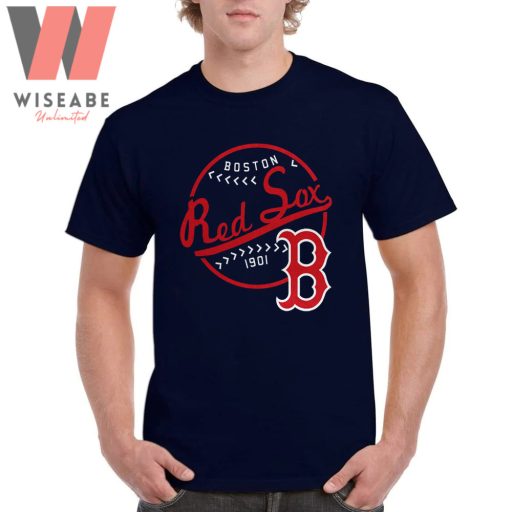 Cheap Navy MLB 1901 Logo Of Boston Red Sox T Shirt