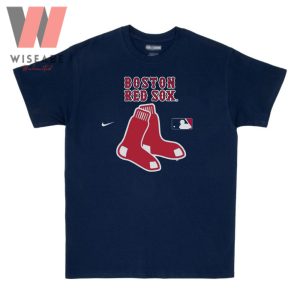 Cheap Navy MLB Logo Of Boston Red Sox T Shirt