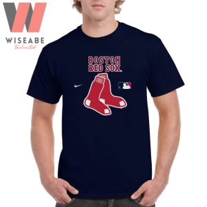 Cheap Navy MLB Logo Of Boston Red Sox T Shirt