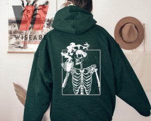 Cheap Coffee Skeleton On Back Skeleton Shirt, Halloween Hoodie