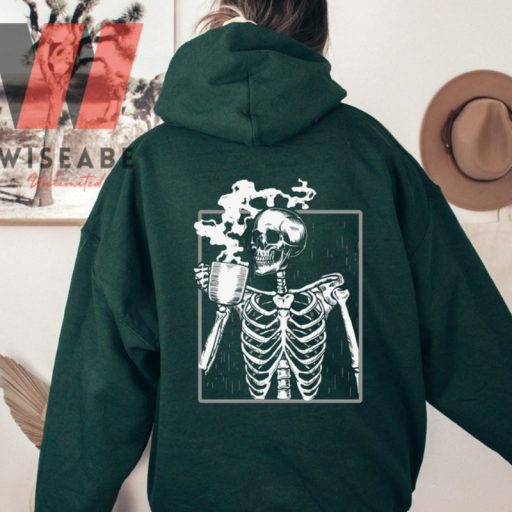 Cheap Coffee Skeleton On Back Skeleton Shirt, Halloween Hoodie