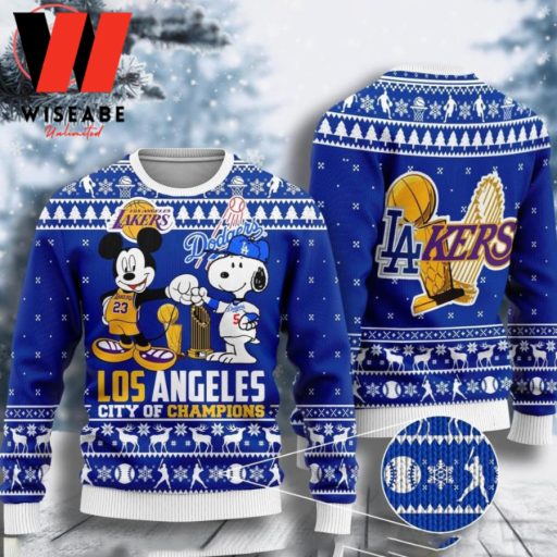 Cheap Mickey And Snoopy Los Angeles Dodgers Ugly Christmas Sweater