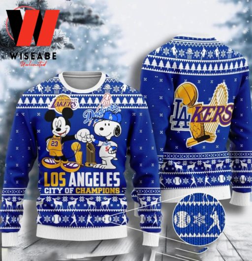 Cheap Mickey And Snoopy Los Angeles Dodgers Ugly Christmas Sweater