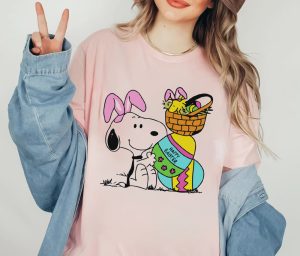 Snoopy And Woodstock Play Eggs Womens Easter Shirt