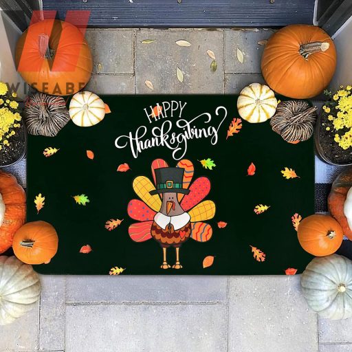 Cute Turkey Happy Thanksgiving Fall Doormat, Thanksgiving Door Decor