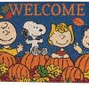 Cute Peanuts Characters And Pumpkins Welcome Fall Doormat, Thanksgiving Door Decor