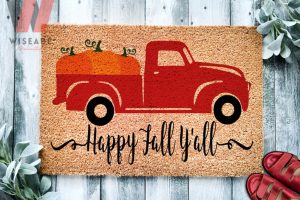 Unique Thanksgiving Happy Fall Y'all Pumpkin Antique Pickup Truck Fall Doormat