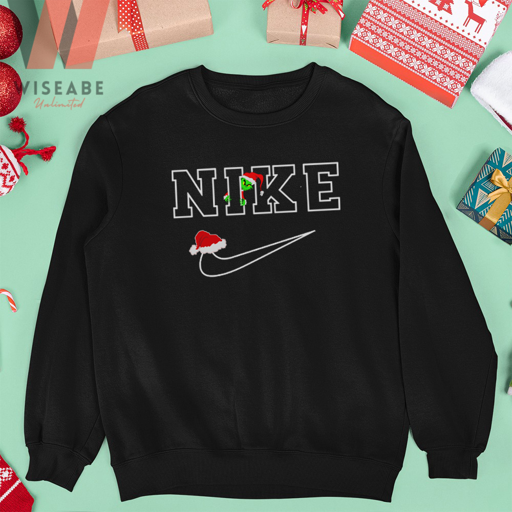 Cheap Nike Logo Santa Hat Grinch Christmas Sweatshirt - Wiseabe Apparels