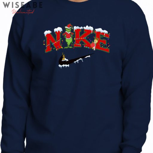 Cheap Red Nike Logo Frozen Grinch Christmas Sweatshirt