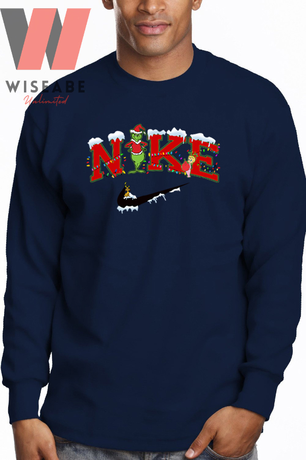 Cheap Red Nike Logo Frozen Grinch Christmas Sweatshirt