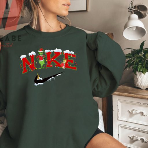 Cheap Red Nike Logo Frozen Grinch Christmas Sweatshirt