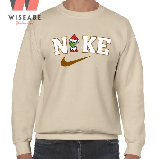 Unique Brown Nike Logo Grinch Christmas Sweatshirt