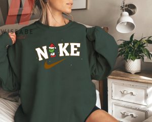 Unique Brown Nike Logo Grinch Christmas Sweatshirt