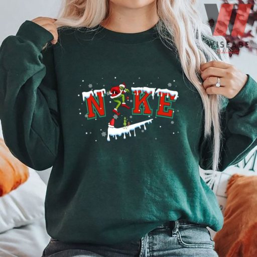 Cheap Merry Christmas Frozen Nike Logo Disney Grinch Crewneck Sweatshirt