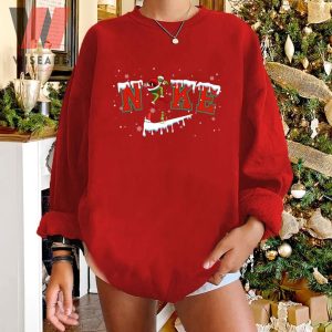 Cheap Merry Christmas Frozen Nike Logo Disney Grinch Crewneck Sweatshirt