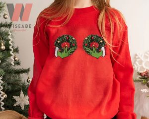 Funny Grinchs Hand Is On The Breast Red Grinch Crewneck Sweatshirt