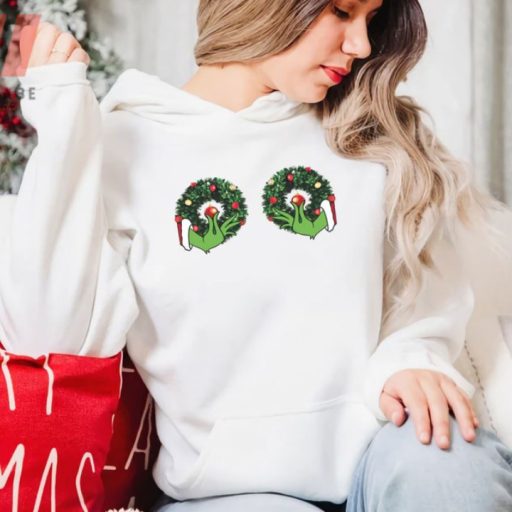 Funny Grinch Hand Is On The Breast Red Grinch Crewneck Sweatshirt