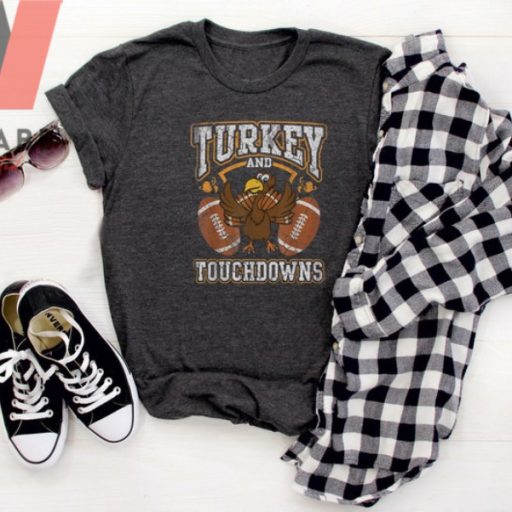 Retro Thanksgiving Touchdowns Football And Turkey T Shirt