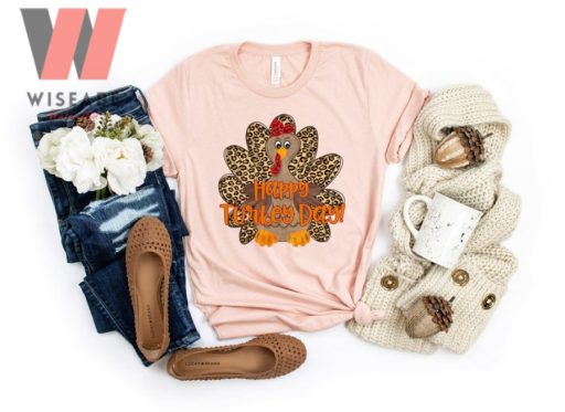 Cute Happy Turkeyday Leopard Turkey Pattern Thanksgiving T Shirt