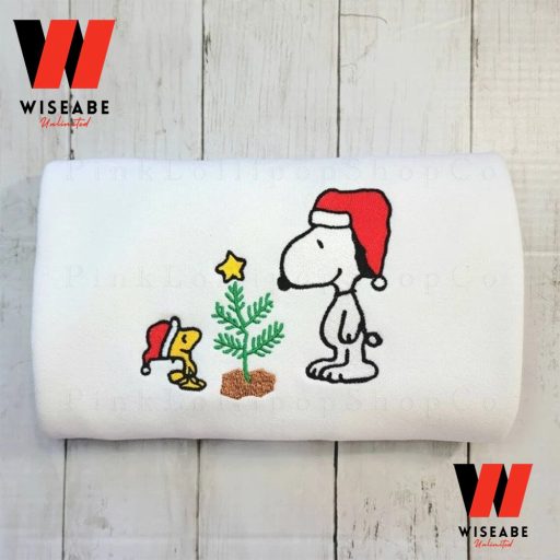 Cheap Embroidered Peanuts Snoopy And Woodstock Christmas Sweatshirt