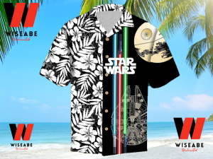 Black And White Tropical Flowers Light Saber Star Wars Hawaiian Shirt, Star Wars Merchandise