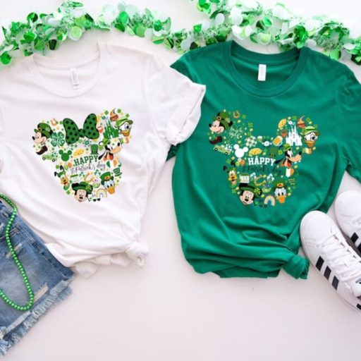 Mickey Mouse And Friends Lucky Irish Green Pattern Disney St Patrick Day Family T Shirt,  Unique St Patricks Day Gift