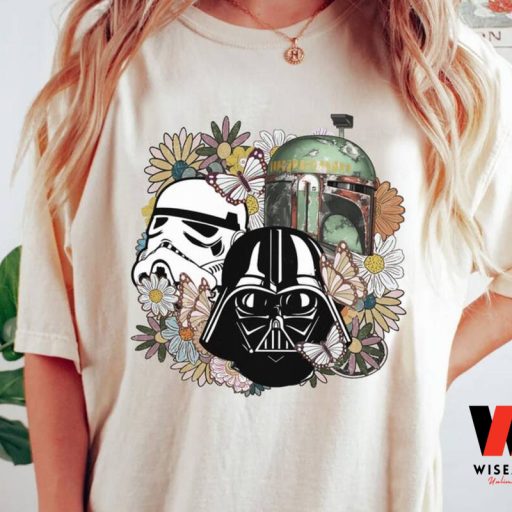 Retro Darth Vader Boba Fett And Stormtrooper Flowers Star Wars T Shirt, Cheap Star Wars Merchandise