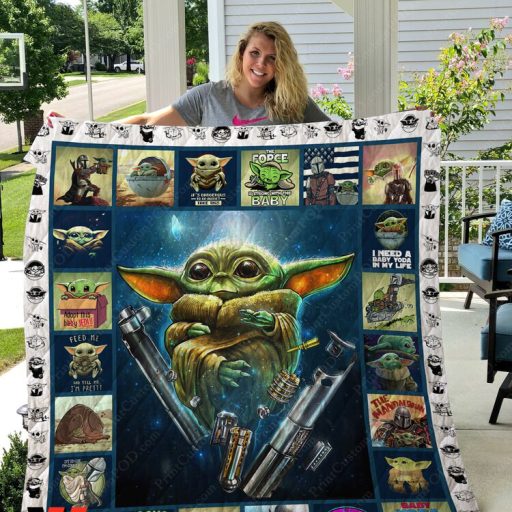 Cheap Baby Yoda With Gun Star Wars Quilt Blanket