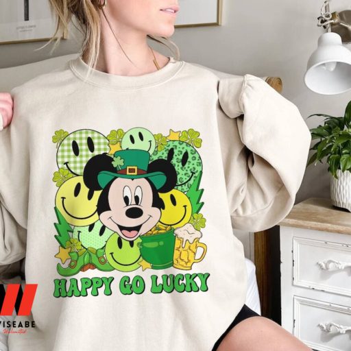 Vintage Mickey Happy Go Lucky Disney St Patricks Day Sweatshirt ,Cheap St Patricks Day Teacher Gifts