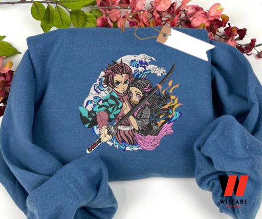 Tanjiro And Nezuko Water Breathing Demon Slayer Anime Embroidery Shirt, Nezuko Merch