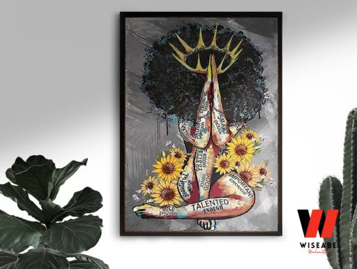 Creative Black Queen With Sunflower Wall Art Poster, Black Mothers Day Gifts