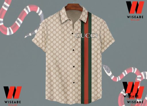 Cheap Cream Gucci Hawaiian Shirt, Gucci Logo Button Up Shirt