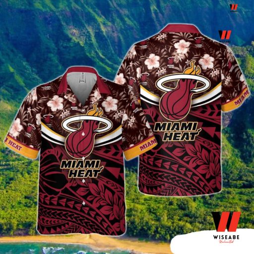 Cheap Tropical Flowers Red Logo NBA Basketball Miami Heat Hawaiian Shirt