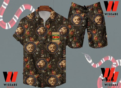 Uniue Lion Head Gucci Hawaiian Shirt, Gucci Button Up Shirt,  Gucci Logo Shirt