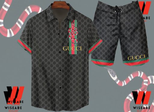 Black Gucci Hawaiian Shirt, Gucci Button Up Shirt,  Gucci Logo Shirt