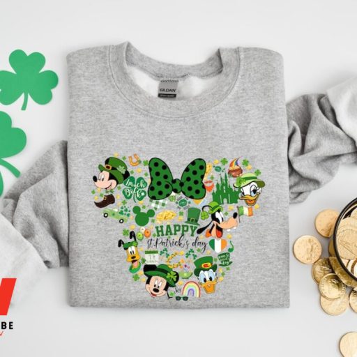 Mickey Mouse And Friends Lucky Irish Green Pattern Disney St Patrick Day Family T Shirt,  Unique St Patricks Day Gift