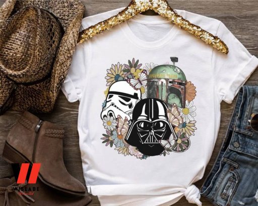 Retro Darth Vader Boba Fett And Stormtrooper Flowers Star Wars T Shirt, Cheap Star Wars Merchandise