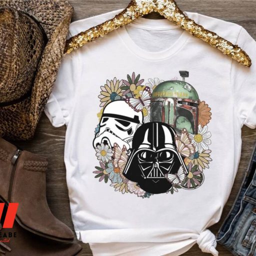 Retro Darth Vader Boba Fett And Stormtrooper Flowers Star Wars T Shirt, Cheap Star Wars Merchandise