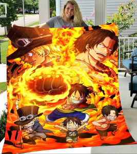 Cute One Piece ACE Sabo And Luffy On Fire Blanket, One Piece Merchandise