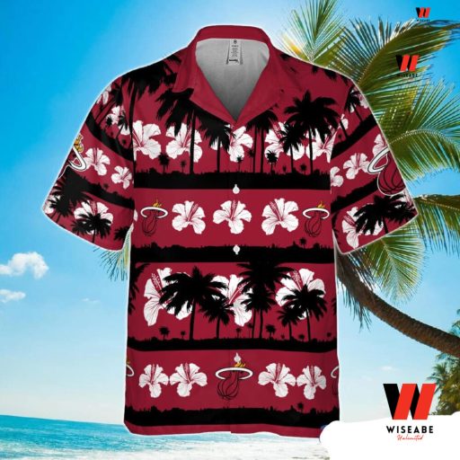 Cheap Tropical Flowers Pattern NBA Basketball Miami Heat Red Hawaiian Shirt