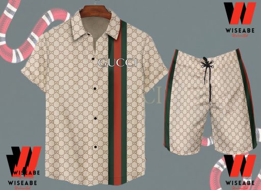 Cheap Cream Gucci Hawaiian Shirt, Gucci Logo Button Up Shirt