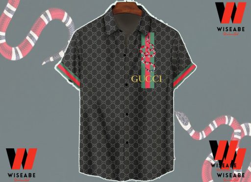 Black Gucci Hawaiian Shirt, Gucci Button Up Shirt,  Gucci Logo Shirt