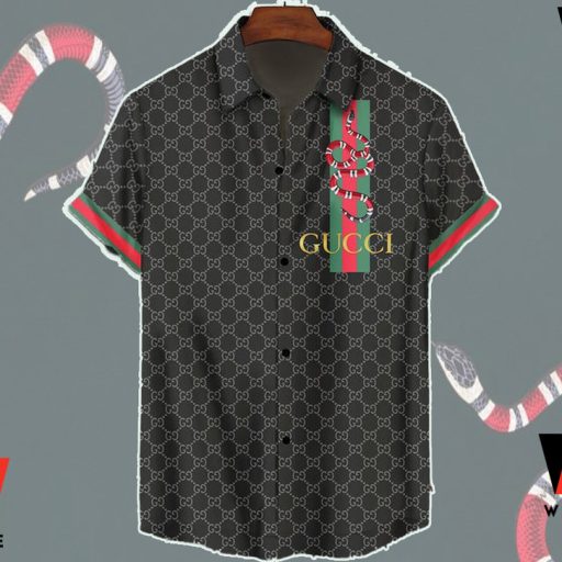 Black Gucci Hawaiian Shirt, Gucci Button Up Shirt,  Gucci Logo Shirt
