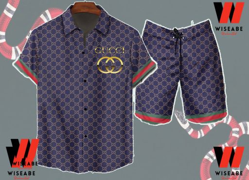 Cheap Navy Blue Gucci Hawaiian Shirt, Gucci Button Up Shirt, Cheap Gucci Shirt For Mens