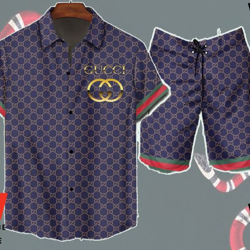 Cheap Navy Blue Gucci Hawaiian Shirt, Gucci Button Up Shirt, Cheap Gucci Shirt For Mens