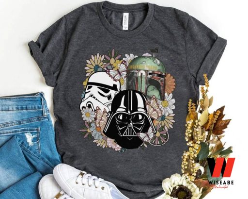 Retro Darth Vader Boba Fett And Stormtrooper Flowers Star Wars T Shirt, Cheap Star Wars Merchandise