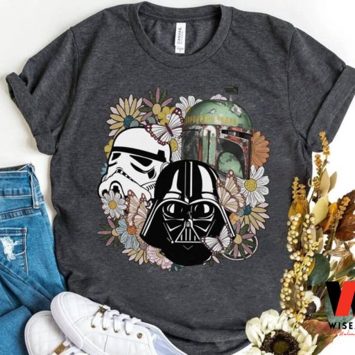 Retro Dark Vader Boba Fett And Stormtrooper Flowers T Shirt, Cheap Star Wars Merchandise