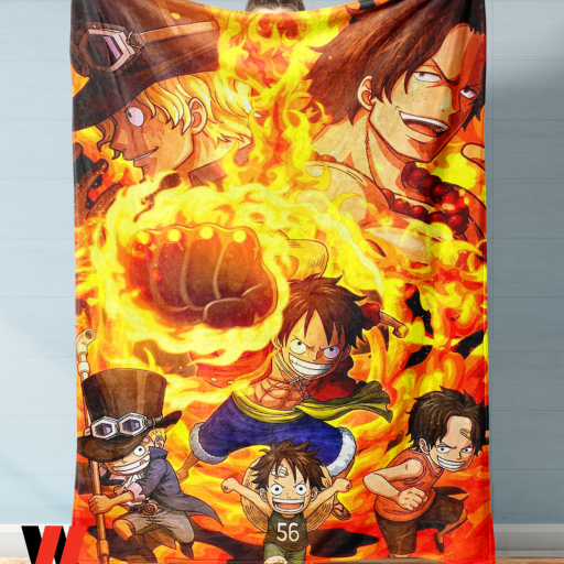 Cute One Piece ACE Sabo And Luffy On Fire Blanket, One Piece Merchandise